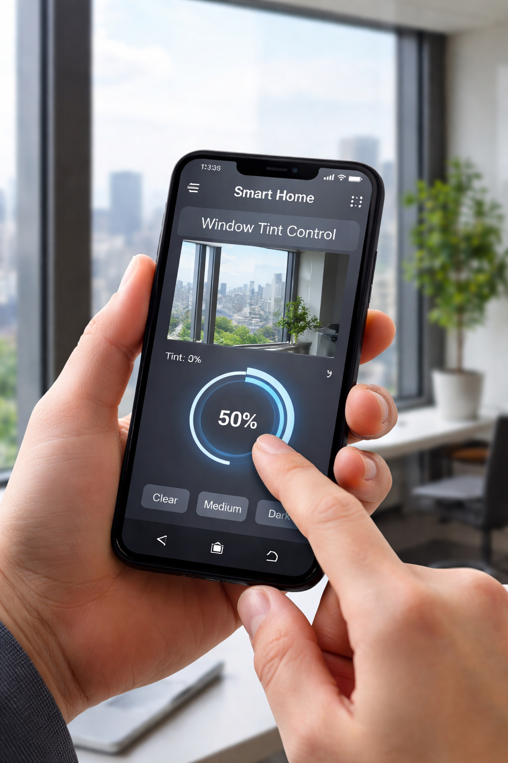Smart window film controlled from mobile app